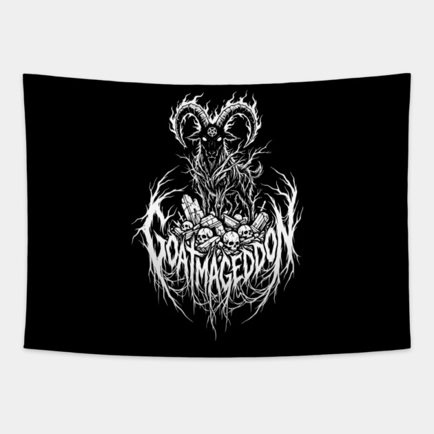 Goatmageddon – Demonic Goat Metal Logo Tapestry by Designed By Marty