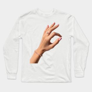 Elegant Grace: Pink Manicure with Diamond Ring and Bracelet Long Sleeve T-Shirt