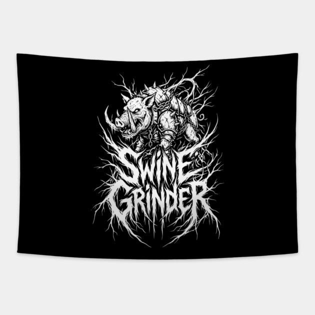 Swine Grinder – Brutal Hog Metal Logo Tapestry by Designed By Marty