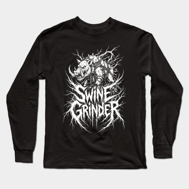 Swine Grinder – Brutal Hog Metal Logo Long Sleeve T-Shirt by Designed By Marty
