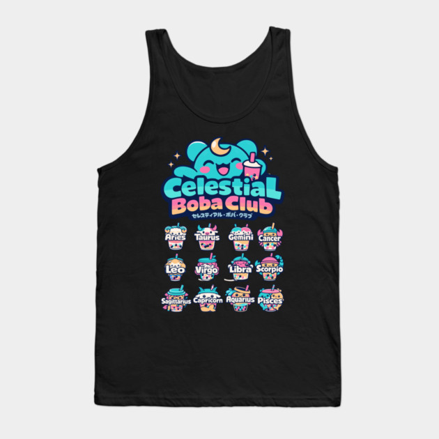 Celestial Boba Club – Kawaii Zodiac Vaporwave Tank Top by Designed By Marty