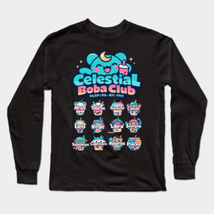 Celestial Boba Club – Kawaii Zodiac Vaporwave Long Sleeve T-Shirt