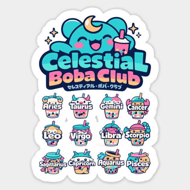 Celestial Boba Club – Kawaii Zodiac Vaporwave Magnet by Designed By Marty