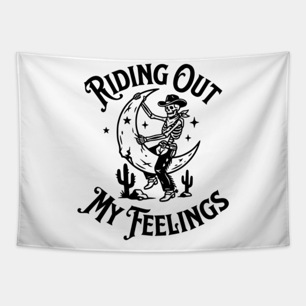 Riding Out My Feelings – Cowboy Skull Moon Tapestry by Designed By Marty