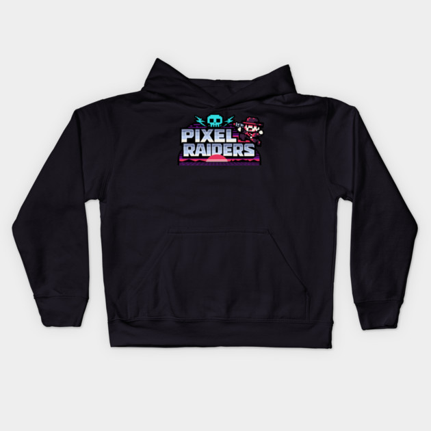 Pixel Raiders – Retro Arcade Outlaws Kids Hoodie by Designed By Marty
