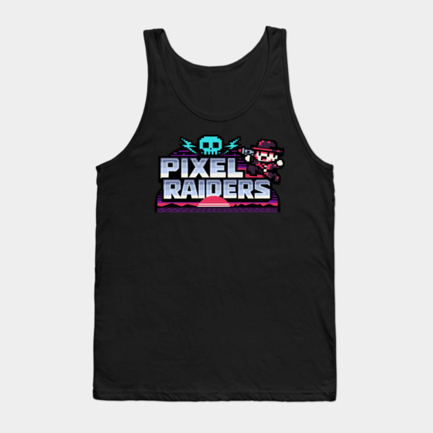 Pixel Raiders – Retro Arcade Outlaws Tank Top by Designed By Marty