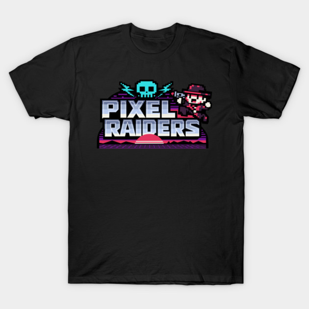 Pixel Raiders – Retro Arcade Outlaws T-Shirt by Designed By Marty