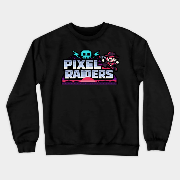 Pixel Raiders – Retro Arcade Outlaws Crewneck Sweatshirt by Designed By Marty