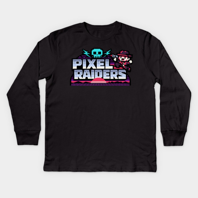 Pixel Raiders – Retro Arcade Outlaws Kids Long Sleeve T-Shirt by Designed By Marty