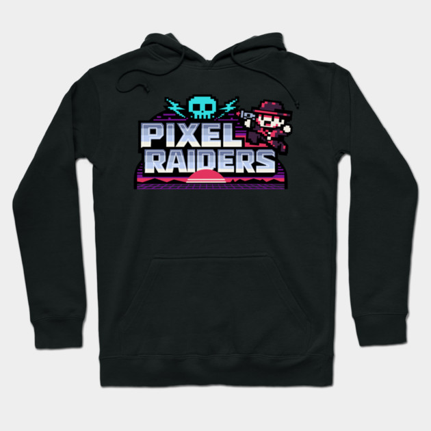 Pixel Raiders – Retro Arcade Outlaws Hoodie by Designed By Marty