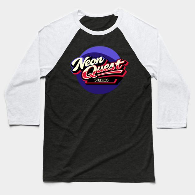 Neon Quest Studios – Retro Game Badge Baseball T-Shirt by Designed By Marty