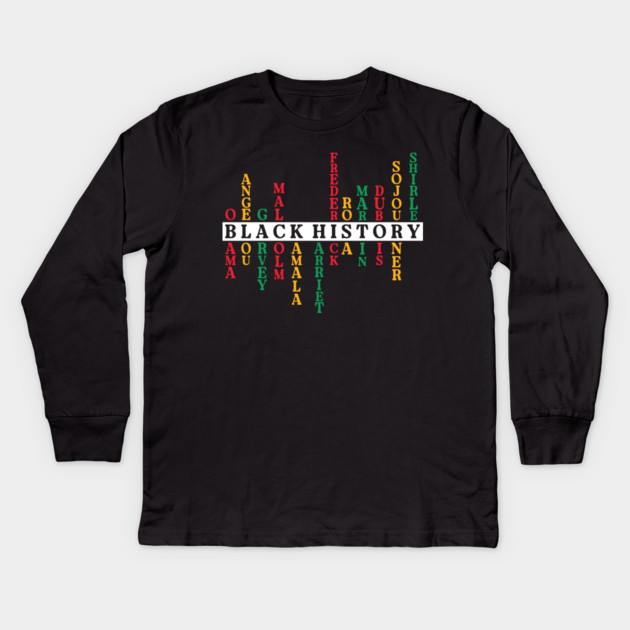 Black History Crossword Leaders - Pan-African Tribute Kids Long Sleeve T-Shirt by UrbanLifeApparel
