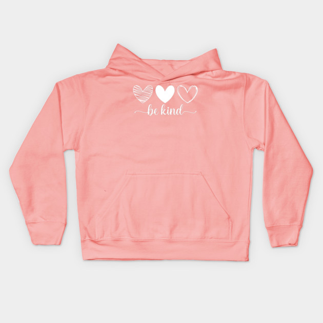 Be Kind Triple Heart - Minimalist Valentine Script Kids Hoodie by UrbanLifeApparel