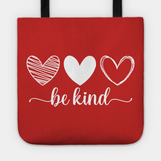Be Kind Triple Heart - Minimalist Valentine Script Tote by UrbanLifeApparel