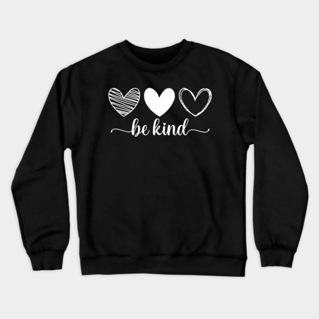 Be Kind Triple Heart - Minimalist Valentine Script Crewneck Sweatshirt by UrbanLifeApparel