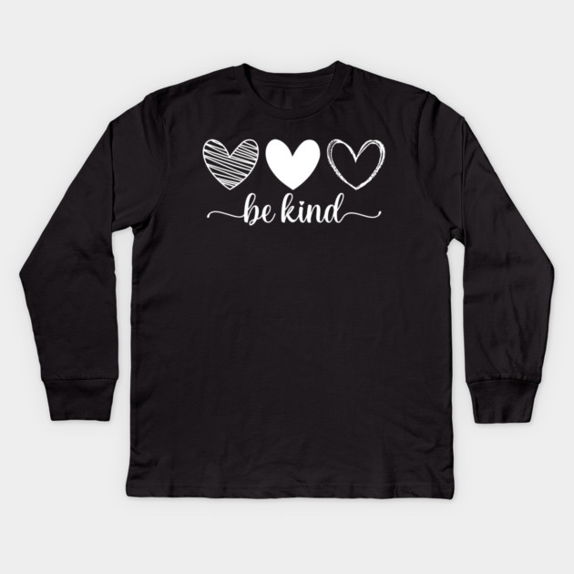 Be Kind Triple Heart - Minimalist Valentine Script Kids Long Sleeve T-Shirt by UrbanLifeApparel
