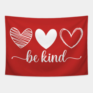 Be Kind Triple Heart - Minimalist Valentine Script Tapestry