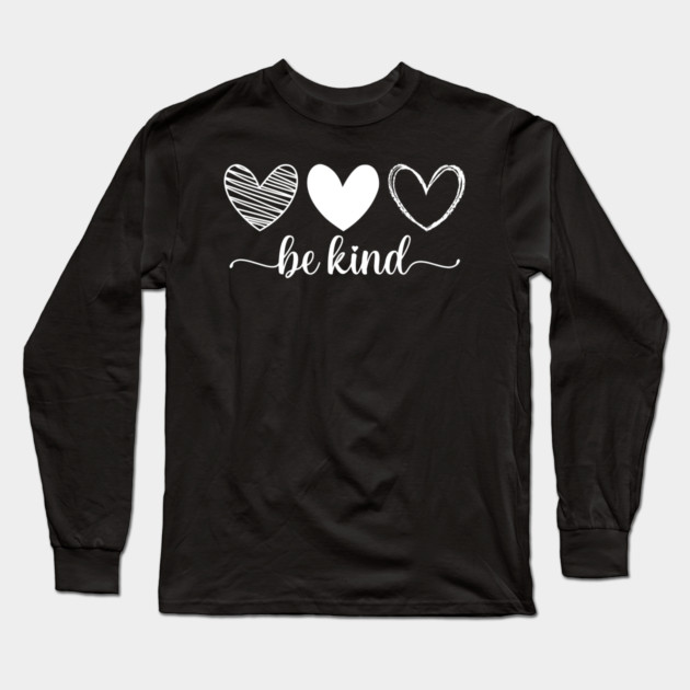 Be Kind Triple Heart - Minimalist Valentine Script Long Sleeve T-Shirt by UrbanLifeApparel