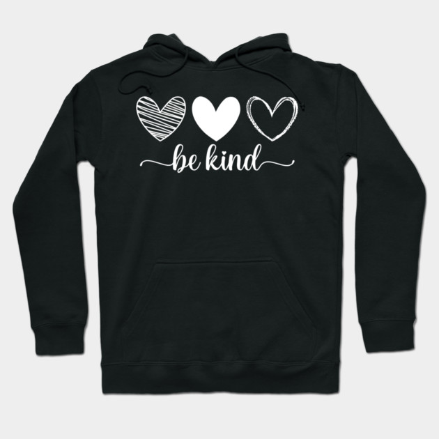 Be Kind Triple Heart - Minimalist Valentine Script Hoodie by UrbanLifeApparel