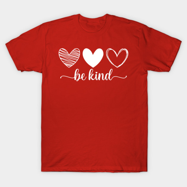 Be Kind Triple Heart - Minimalist Valentine Script T-Shirt by UrbanLifeApparel