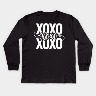 XOXO Love Hearts - Modern Valentine Script Kids Long Sleeve T-Shirt