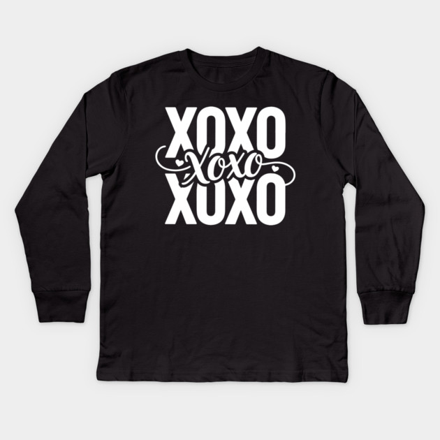 XOXO Love Hearts - Modern Valentine Script Kids Long Sleeve T-Shirt by UrbanLifeApparel