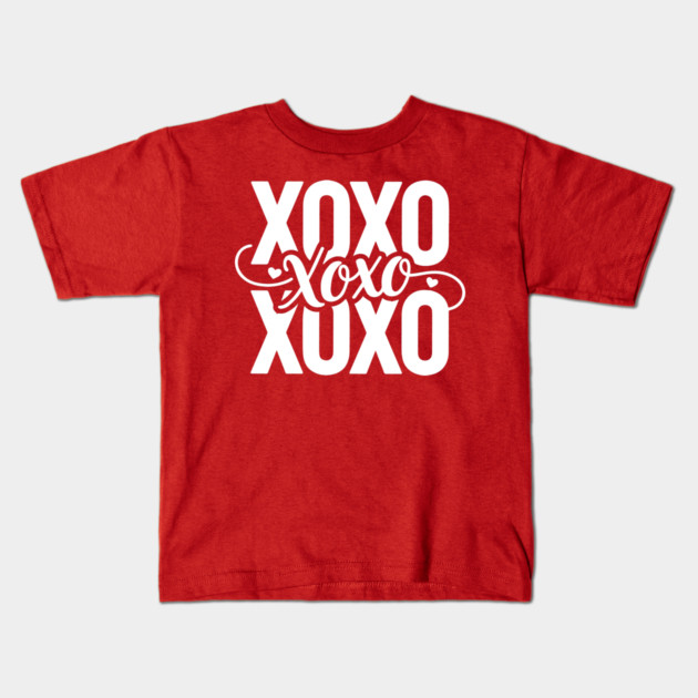 XOXO Love Hearts - Modern Valentine Script Kids T-Shirt by UrbanLifeApparel