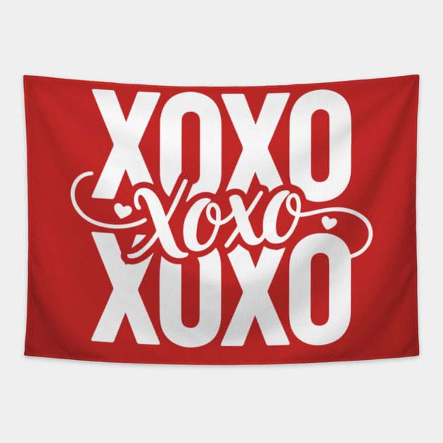 XOXO Love Hearts - Modern Valentine Script Tapestry by UrbanLifeApparel