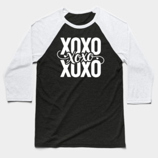 XOXO Love Hearts - Modern Valentine Script Baseball T-Shirt