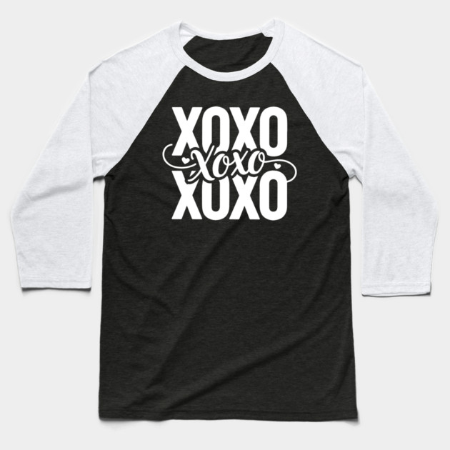 XOXO Love Hearts - Modern Valentine Script Baseball T-Shirt by UrbanLifeApparel