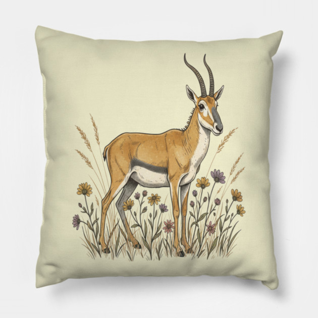 Saiga Antelope Botanical Art for Wildlife Fans Pillow by BirdsnStuff