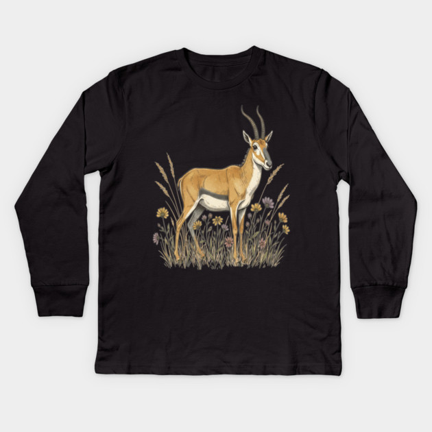Saiga Antelope Botanical Art for Wildlife Fans Kids Long Sleeve T-Shirt by BirdsnStuff
