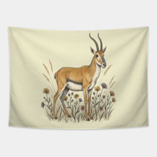 Saiga Antelope Botanical Art for Wildlife Fans Tapestry