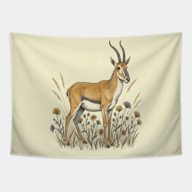 Saiga Antelope Botanical Art for Wildlife Fans Tapestry by BirdsnStuff