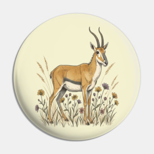 Saiga Antelope Botanical Art for Wildlife Fans Pin