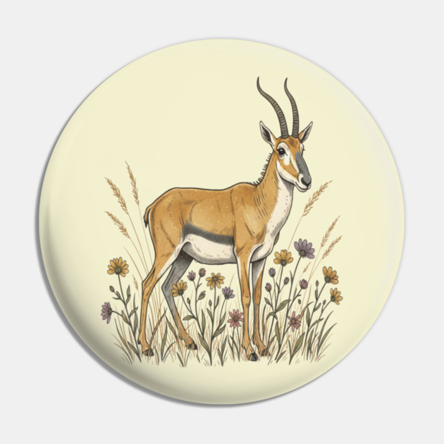 Saiga Antelope Botanical Art for Wildlife Fans Pin by BirdsnStuff