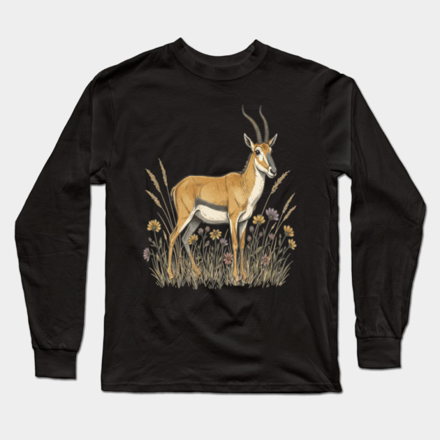 Saiga Antelope Botanical Art for Wildlife Fans Long Sleeve T-Shirt by BirdsnStuff
