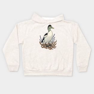 Common Eider Duck Art for Coastal Bird Lovers Kids Hoodie
