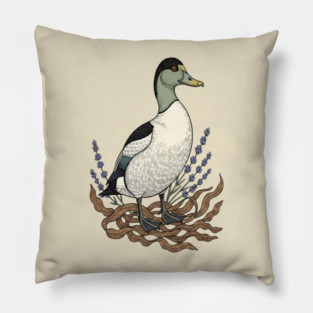 Common Eider Duck Art for Coastal Bird Lovers Pillow