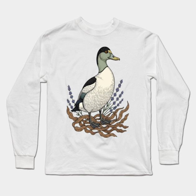 Common Eider Duck Art for Coastal Bird Lovers Long Sleeve T-Shirt by BirdsnStuff