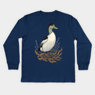 Common Eider Duck Art for Coastal Bird Lovers Kids Long Sleeve T-Shirt