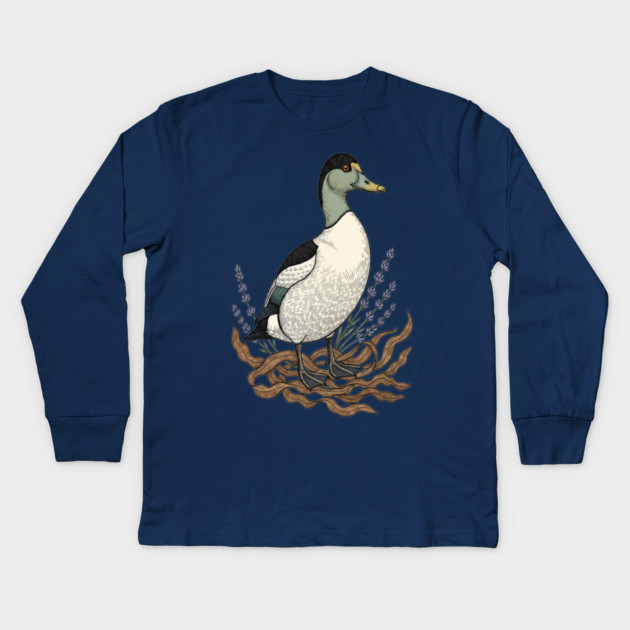 Common Eider Duck Art for Coastal Bird Lovers Kids Long Sleeve T-Shirt by BirdsnStuff