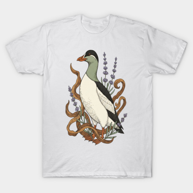 Common Elder Duck with Sea Lavender Wildlife Nature T-Shirt by BirdsnStuff