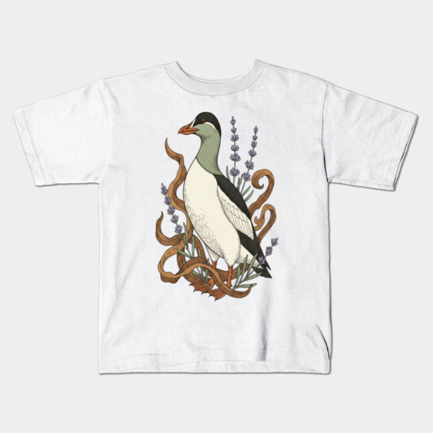 Common Elder Duck with Sea Lavender Wildlife Nature Kids T-Shirt by BirdsnStuff