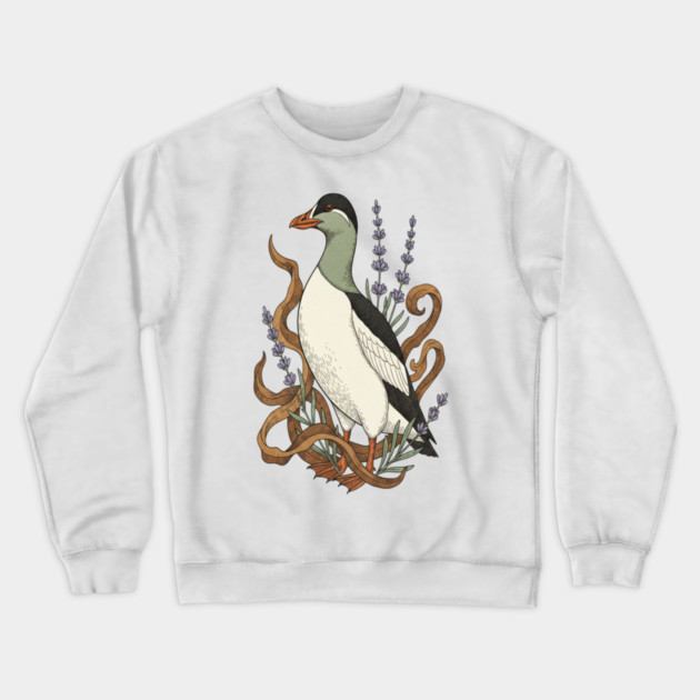 Common Elder Duck with Sea Lavender Wildlife Nature Crewneck Sweatshirt by BirdsnStuff
