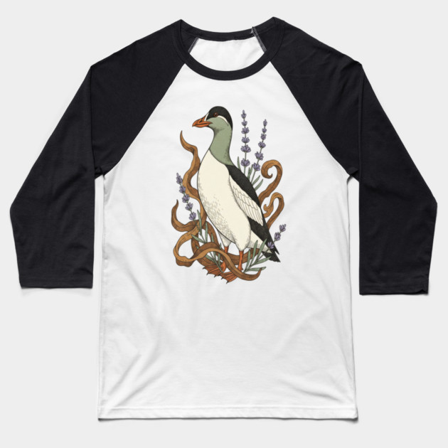 Common Elder Duck with Sea Lavender Wildlife Nature Baseball T-Shirt by BirdsnStuff