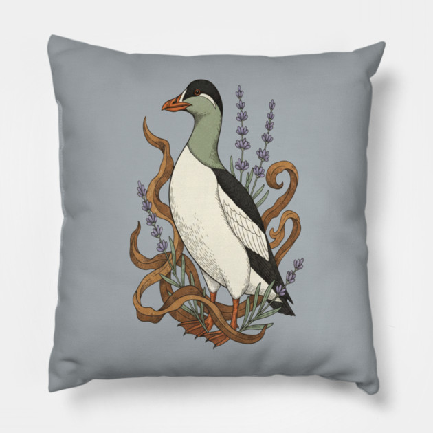 Common Elder Duck with Sea Lavender Wildlife Nature Pillow by BirdsnStuff