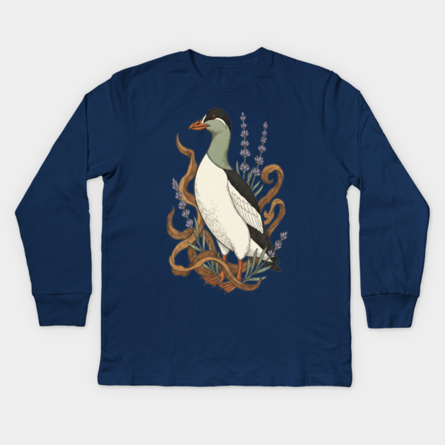 Common Elder Duck with Sea Lavender Wildlife Nature Kids Long Sleeve T-Shirt by BirdsnStuff