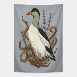 Common Elder Duck with Sea Lavender Wildlife Nature Tapestry