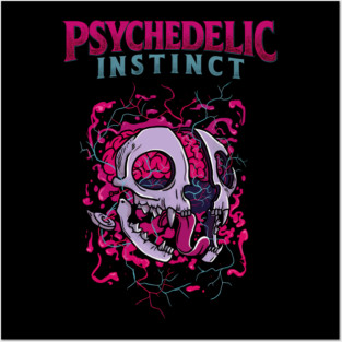 Neon Skull with Brain Surge Posters and Art